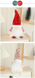Detail of sequined gnomes with glowing lights and white beards for Christmas home decor
