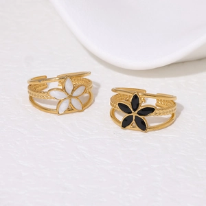 Flower Open Ring Stainless Steel Enamel Multi Layer Twisted Band Adjustable Vintage Minimalist For Women