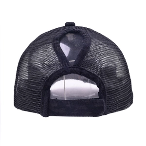 Black mesh baseball cap with criss cross ponytail hole design for outdoor sports