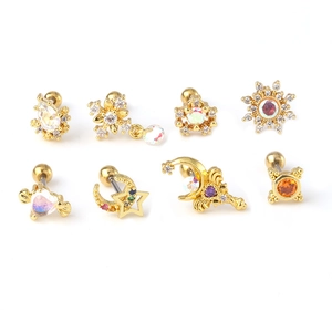 8-piece set of gold geometric barbell earrings with colorful cubic zirconia stones