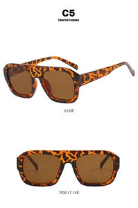 Front and side view of leopard print square flat top oversized sunglasses with brown lenses