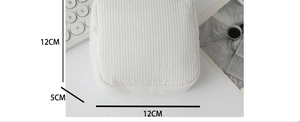 Detailed view showing the texture of a white corduroy storage pouch, size 12x12x5cm