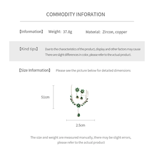 Detailed size specifications for the zircon flower necklace and earrings set