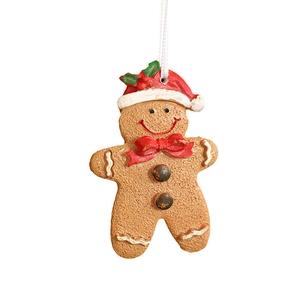 Resin gingerbread man Christmas tree pendant with red hat and bow tie ornament