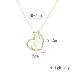 18k Gold Herz Halskette mit MOM-Schriftzug, Zirkonia-Inlay und 40+5cm Box-Kette