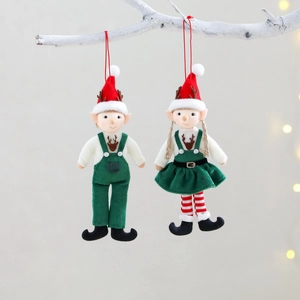 Christmas Elf Ornaments Plush Hanging Dolls Deer Embroidery Suspender Pants Dress Holiday Tree Decor For Home Party