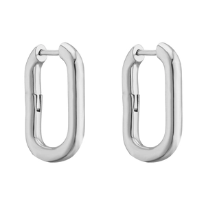 Minimalist silver U-shaped oval hoop earrings with a polished mirror finish for women