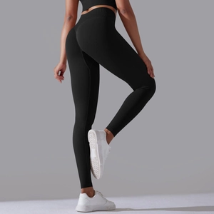Rückansicht der nahtlosen schwarzen Yoga-Leggings mit hohem Bund und Push-up-Effekt