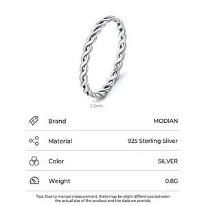 Minimalistischer S925 Sterling Silber Kordelring mit 2,2 mm Breite und 0,8 g Gewicht