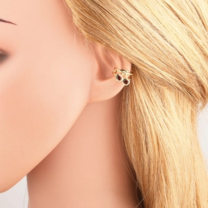 Elegant 18k gold plated cherry ear cuff featuring vibrant red stone accents for women