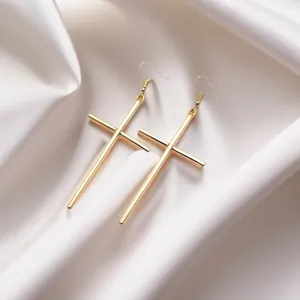 Cross Dangle Earrings Long Minimalist Punk Style Metal Alloy With Steel Earring Post For Women Fashion Jewelry