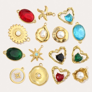 French style gold-plated stainless steel charms with colorful zircon and faux pearls