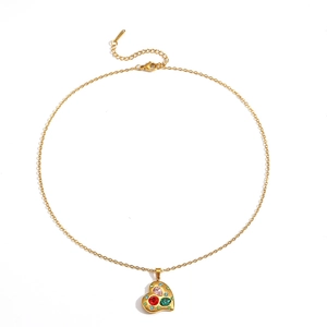 18K gold plated titanium necklace with heart pendant and colorful teardrop crystals