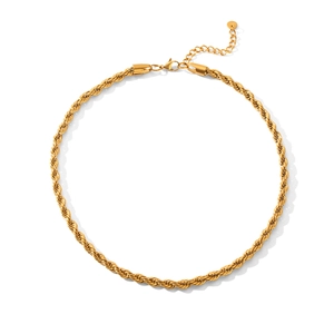 Classic 18k gold plated stainless steel rope chain necklace with adjustable clasp for women