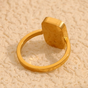 Minimalist 18K gold plated stainless steel ring with black geometric square charm detail
