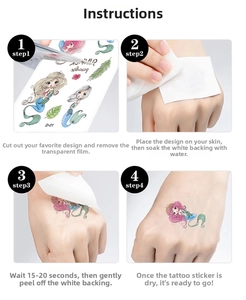Step-by-step application guide for waterproof cartoon mermaid glow tattoos