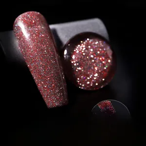 Macro shot of dark red glitter gel polish 009 with intense diamond sparkle effect