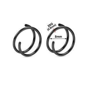 Detail view of 20G black stainless steel double nose ring showing 8mm inner diameter