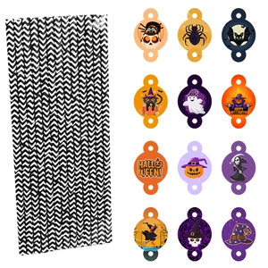 Halloween Papier-Strohhalme mit dekorativen Kürbis-, Fledermaus- und Geist-Steckern