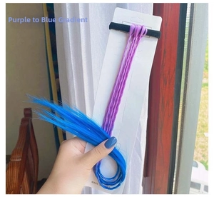 Detail view of purple to blue gradient hand-woven ponytail braid hairband for girls