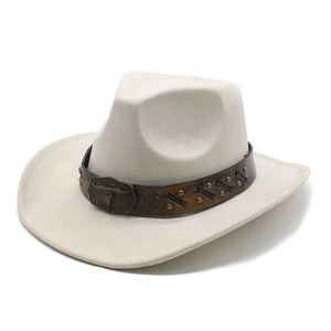 Cappello da cowboy color crema in finto scamosciato con fibbia a testa di toro