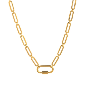 Gouden titanium stalen hartketting met rechthoekige schakels en karabijnsluiting