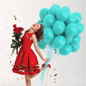 20pcs 10-inch teal matte latex balloons for wedding and party decorations with gold confetti