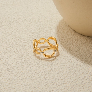 Bague chaîne creuse élégante bicolore or et argent en acier inoxydable 18 carats minimaliste