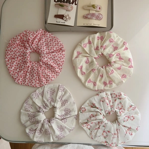 Oversized Scrunchies Cotton Fabric Floral Print Bow Pattern Korean Style Elastic Hair Ties Ponytail Holder Women Girls