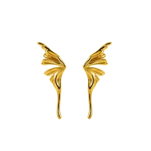 Minimalist gold butterfly wing earrings in polished titanium steel with fluid lines