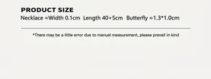 Detailed size specifications for zircon butterfly pendant necklace in 18K gold plated steel