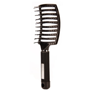 Curved vented hairbrush with black bristles for volume and scalp massage styling