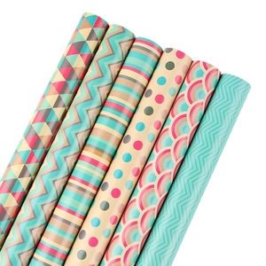 Coated paper gift wrap rolls with 6 Morandi geometric patterns for birthdays and holidays