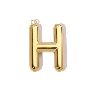 Pendentif lettre H creuse en or poli avec finition métallique lisse et bélière