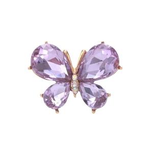Golden butterfly jewelry accessory with faceted purple crystals and sparkling rhinestones