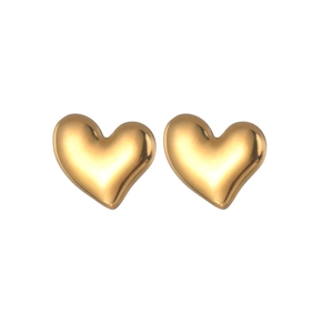 Minimalist 18k gold heart-shaped stainless steel stud earrings with a polished finish