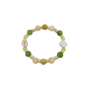 Colorful elephant ceramic beaded bracelet with leaf and flower charms on white background