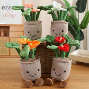 Anthurium Potted Plant Plush Toy Anthropomorphic Flower Pot Smiley Face Home Decoration Bag Pendant Soft Stuffed Ornament
