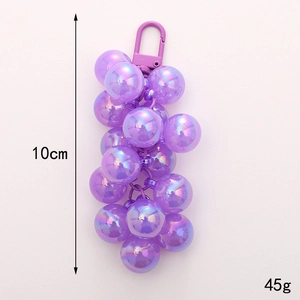 Charming purple grape bunch keychain with colorful acrylic beads and plastic hook 10cm long