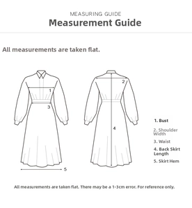 Detaillierte Größentabelle und Maßanleitung für das Vintage-Maxikleid mit Printmuster