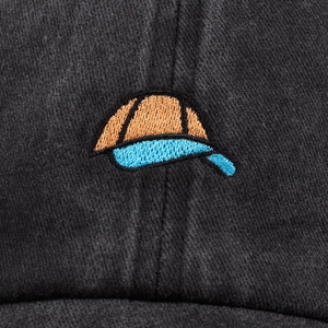 Vintage washed cotton baseball cap in dark grey with small hat embroidery detail