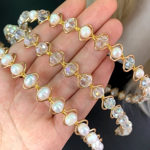 Handmade Crystal Artificial Pearl Beaded Headband Twisted Alloy Wire Wedding Bridal Hair Accessories Elegant For Women