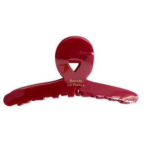 Elegant red acetate hair claw clip with golden lettering for French style updos