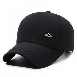 Classic black baseball cap with metal mountain logo and sport embroidery on the brim