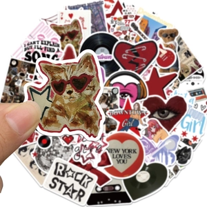 50pcs Downtown Y2K stickers featuring cats and records for laptops and water bottles