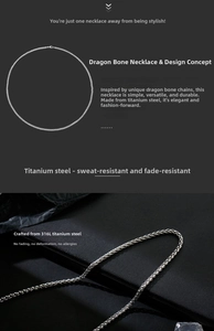 Close-up of silver dragon bone chain necklace made of durable 316L titanium steel