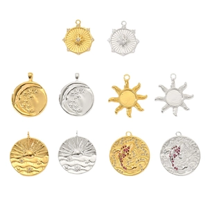 Handgefertigte Gold- und Silberanhänger mit Zirkon-Geometrie-Sonnen- und Mondmotiven