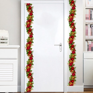 Stickers de Noël avec boules rouges et aiguilles de pin vertes pour décoration de porte
