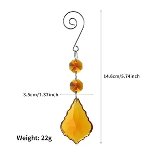 Detailed 14.6cm amber crystal suncatcher with maple leaf pendant and metal hook