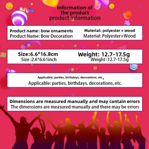 Detailed size and weight chart for bow cake toppers and birthday party dessert decorations